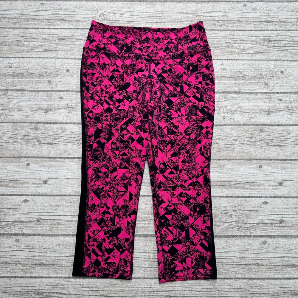 Nike Leggings Women's Medium Pink Black Dri-FIT Capri Geometric Athletic Yoga